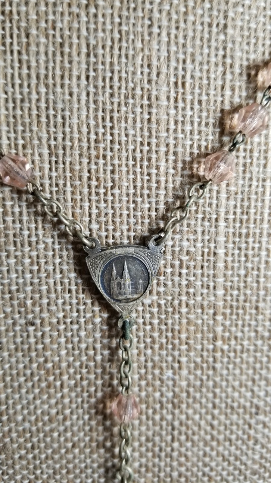 Vintage Religious Faceted Iridescent Pink Bead Chaplet Bonne St Ann De