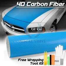 4D Carbon Fiber Light Blue Glossy Vinyl Wrap Decal Sheet Bubble Free Sheet Film