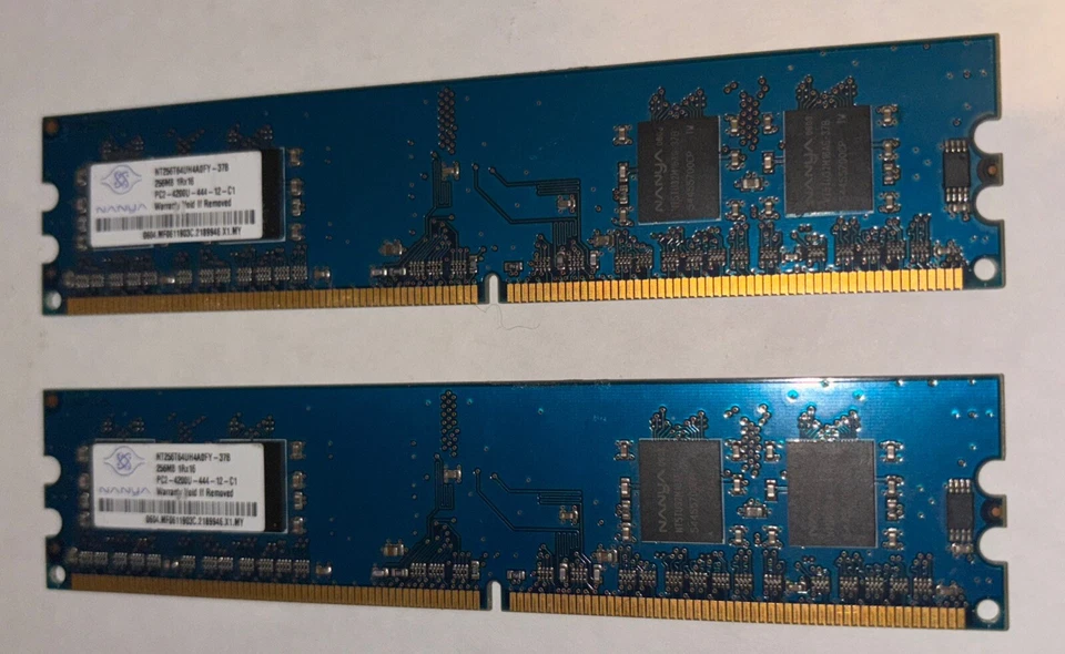 (LOT OF 2) Nanya 512MB Memory (2 x 256MB) 1R x 16 PC2-4200U NT256T64UH4A0FY-37B - Image 2 of 4