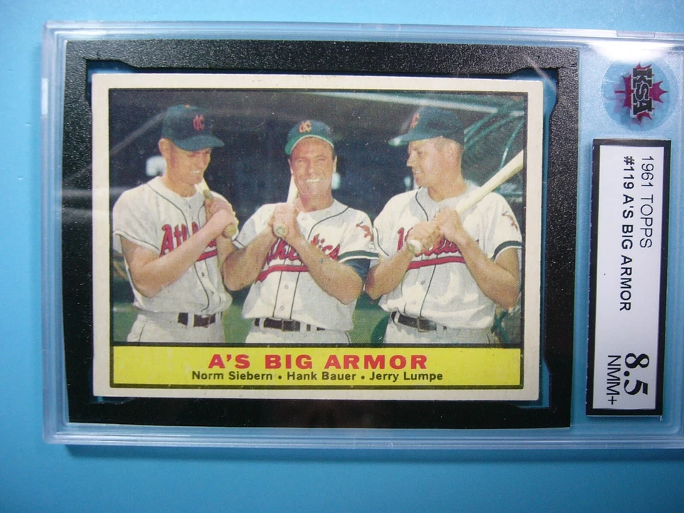 1961 TOPPS MLB BASEBALL CARD #119 NORM SIEBERN HANK BAUER JERRY LUMPE KSA 8.5 GL - Image 3 of 4