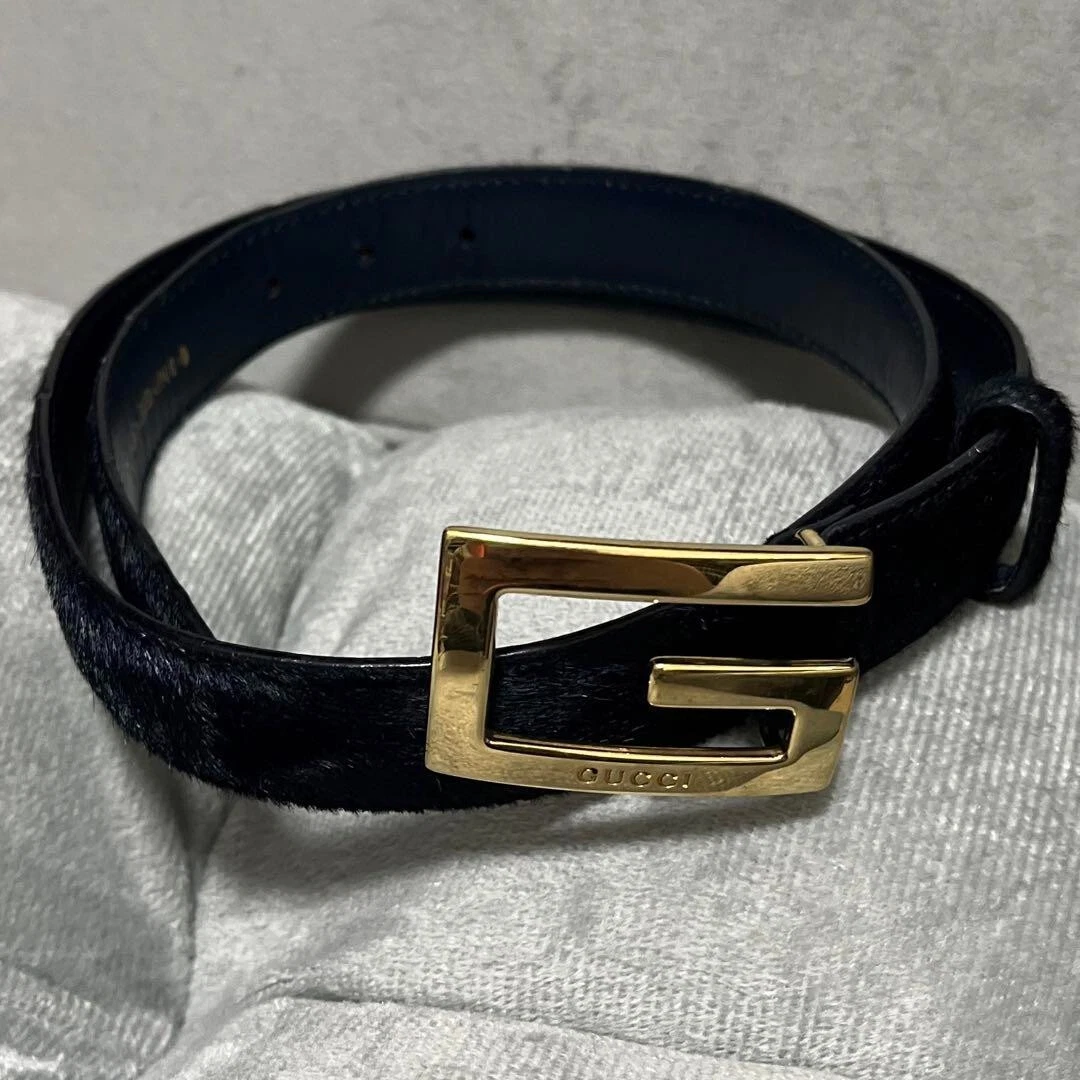 Gucci Unborn Calf big G square buckle leather belt 70/28 036 Men Used VG JPN
