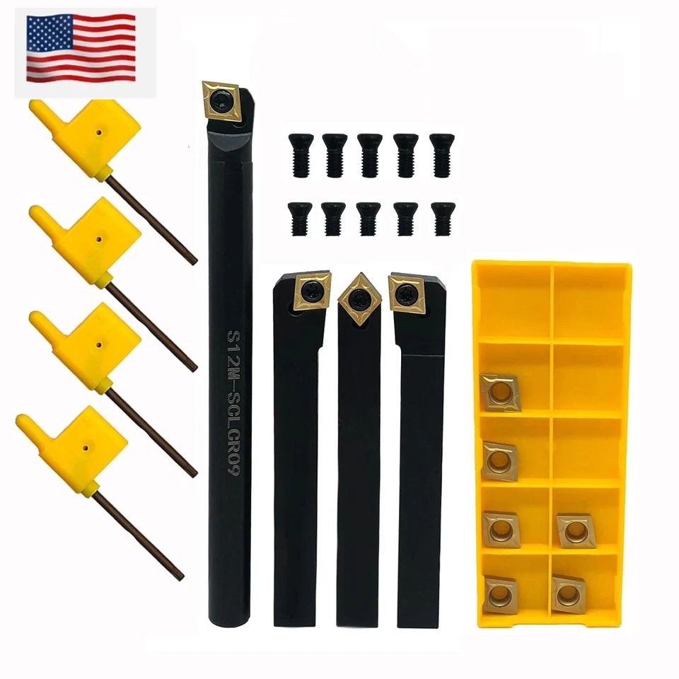 ZHOUZIMI 4pcs 12mm CNC Lathe Turning Tool Holder Boring Bar CCMT09T304Carbide Inserts Set