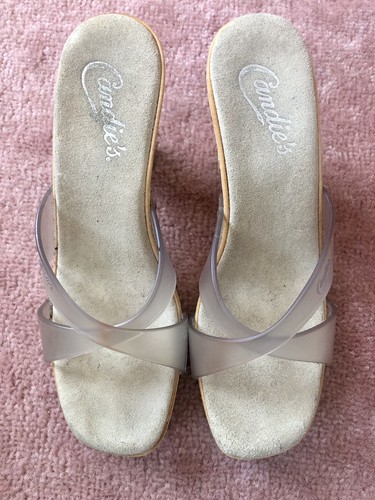 NEW Vintage 70s Candie's Heels Made In Italy Size 9 40 Translucent Criss Cross