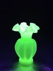 Vtg. Fenton Art Glass 5" Ruffled Melon Vase Satin Custard Uranium Glass UV Glow