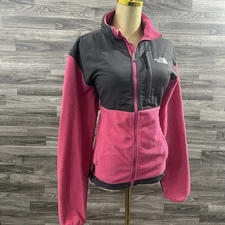 The North Face Hooded Zip Up Fleece Jacket Women's L PolarTech Hot Pink Brown