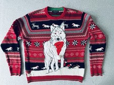 33 Degrees Wolf Lights Deer Christmas Holiday Ugly Sweater Mens Large