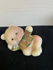 Fenton Burmese Teddy Bear w/ painted Sweater Uranium Glows Signed By Artist