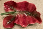 Hull Pottery Pink Green House 'N Garden Divided Chip & Dip Leaf Dish