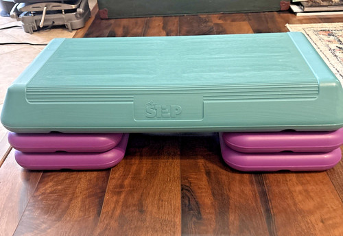 The Original STEP Aerobic Exercise Platform 4 Raisers 29” Teal Purple