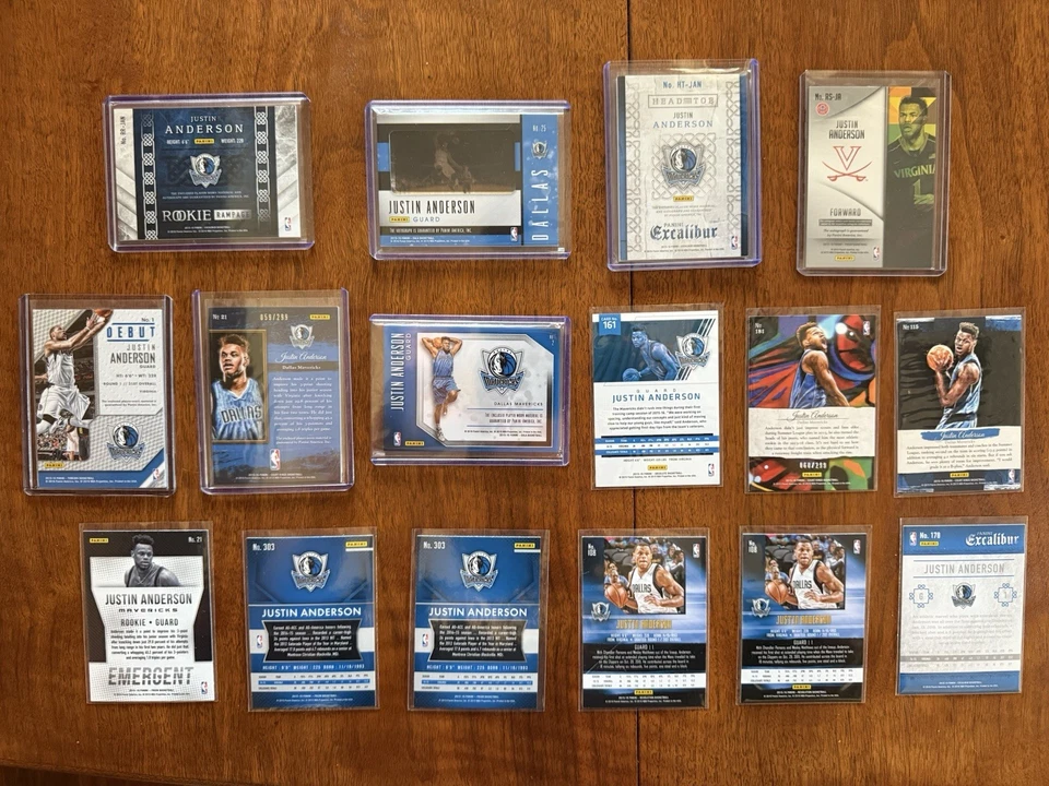 Lote de 16 tarjetas de baloncesto 2015-16 Justin Anderson Rookie Panini Dallas Mavs Dubai Foto 2 de 2