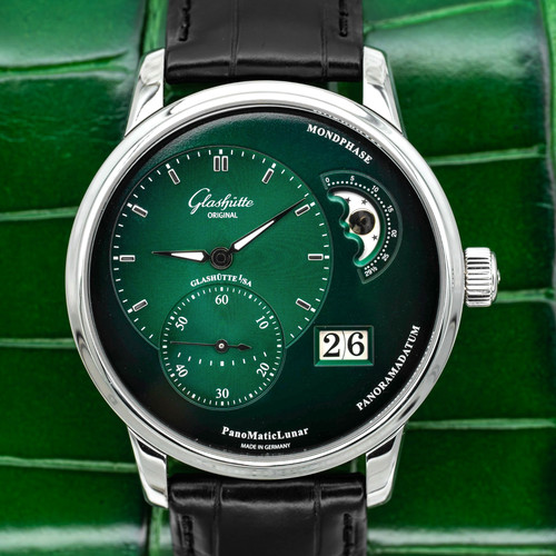 2024 Glashütte Original PanoMaticLunar Green Dial on Black Alligator Strap B+P