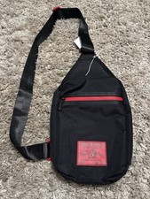True Religion Sling Crossbody Bag Black Red Logo Chest Backpack Small