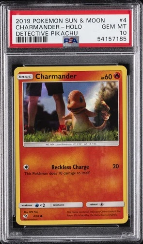 2019 POKEMON SUN & MOON DETECTIVE PIKACHU #4 CHARMANDER-HOLO PSA 10