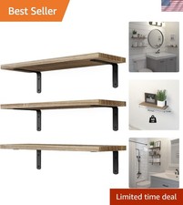 3 Set Rustic Brown Floating Shelves - Easy Assembly  Decorative Impact