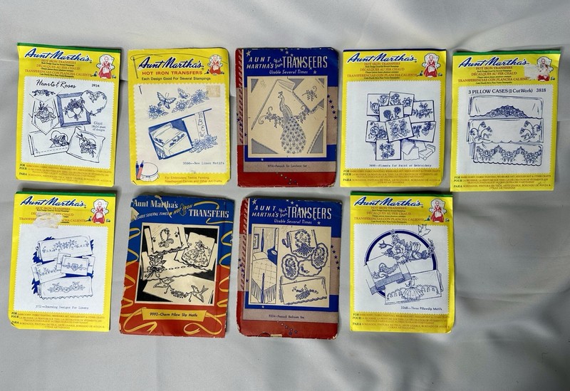 Aunt Martha's Hot Iron Transfers Embroidery Patterns Lot of 9 Vintage