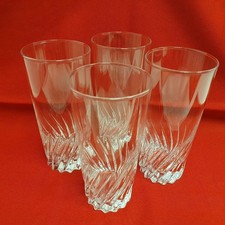 Set of 4 11oz Highball Glasses Vintage Cut Stemmed Goblets Luminarc France