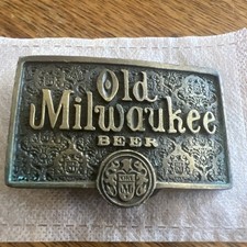 Vintage Belt Buckle Old Milwaukee Beer Advertising Bronze 1970s Great Patina 768