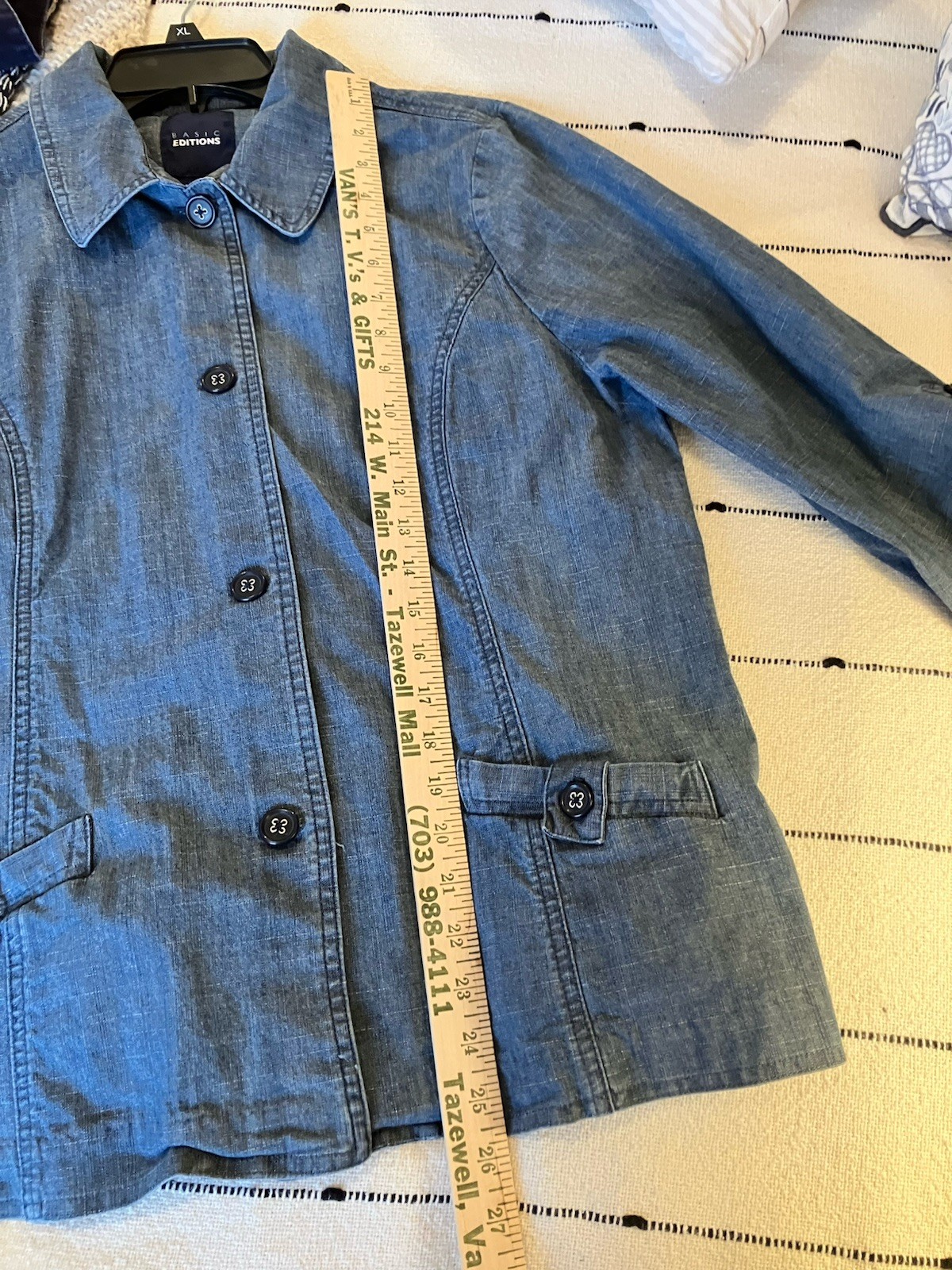 Basic Editions L Denim Blazer Shacket Jacket Blue… - image 5