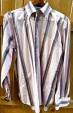 Tommy Hilfiger Men  s Medium 80  s 2-Ply Rainbow Stripe Long Sleeve Button Down 