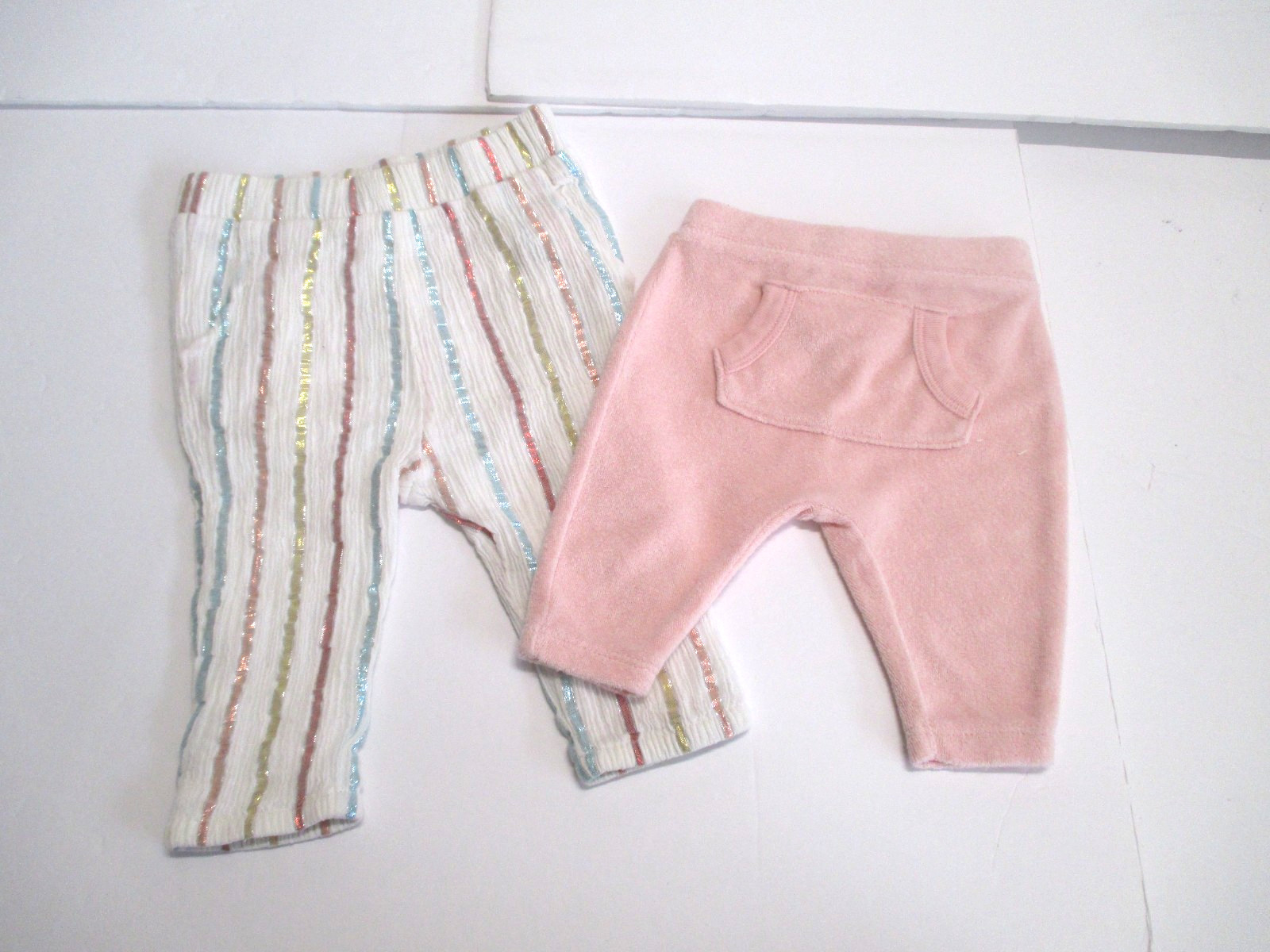 2 Infant Girls Gymboree Pink Terry & Striped Metallic Pants Size Newborn & 3-6 M