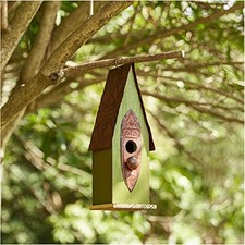 Glitzhome Distressed Solid Wood Birdhouse Hand Painted Hanging Bird House Green