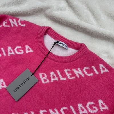 Balenciaga Pink & White Wool All Over Sweater M/L - MSRP $1650