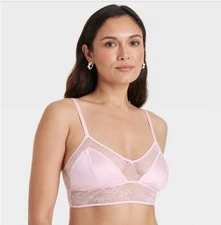 NWT~ Auden sz XXL Pink Satin Lace Longline Bra Bralette Unlined Pullover K46