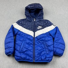 Nike Jacket Kids 6-7 Years Old Large Blue Puffer Hooded Color-Block Full Zip