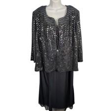 Alex Evenings Womens 24W Black Sequin 2PC Dress Set Jacket Formal Mother Bride