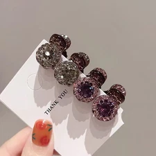 2/4pcs Mini Round Rhinestone Hair Claw Retro Zircon Women Girls Claw Clip Sma A3