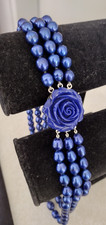 16  3-Strand Blue Dyed Freshwater Cultured Pearl Choker   Blue Rose Pendant