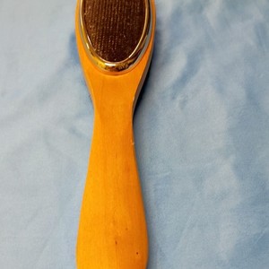 Wooden Clothes Brush for Garments with Dark Bristles and Decorative Metal Trim