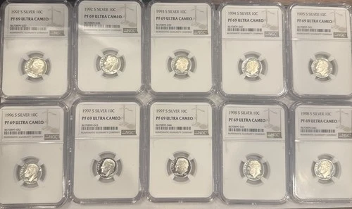 1992-1998 S NGC PR69 Ultra Cameo Roosevelt Dime 10c US Mint Silver Coin PF69