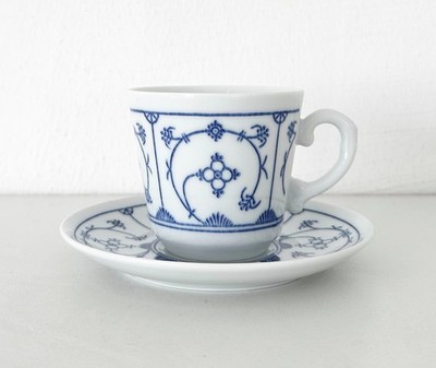 Kahla Germany Vintage Kaffeetasse + Untertasse Indisch Blau Strohblume