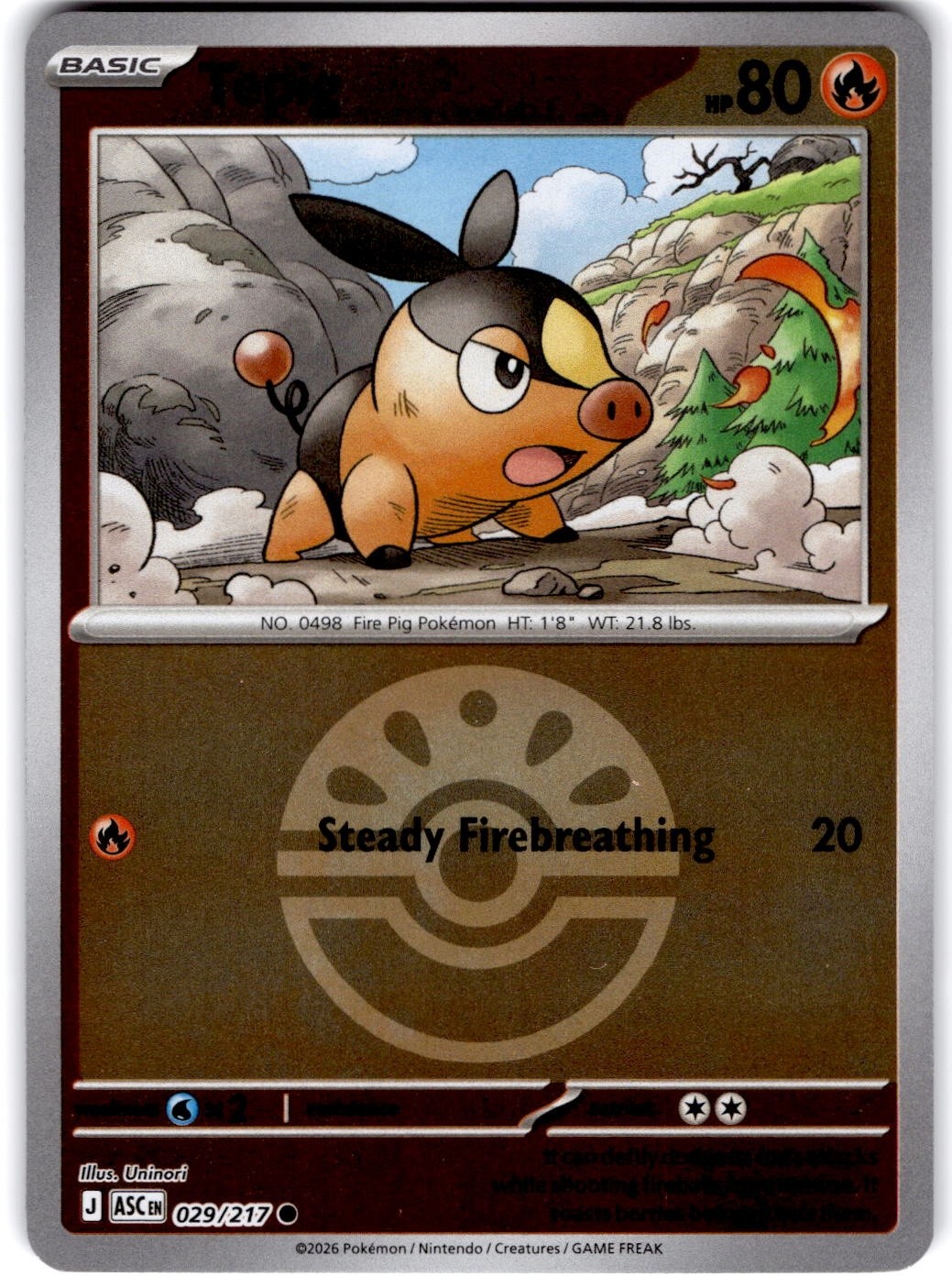 Pokemon Tepig Ascended Heroes 29/217 Pokeball Holo Near Mint English