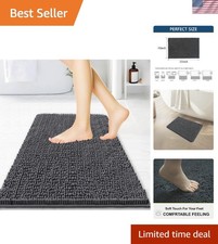 Dark Grey Chenille Bathroom Rug 1'11" x 1'3" - Stylish Absorbent Non-Slip Mat