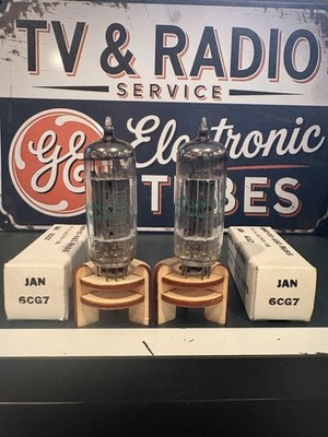 Matched Pair 1975 JAN GE 6CG7 Grey Plate Vacuum Tubes 539C & Maxi Test NOS NIB 