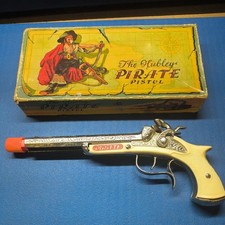2658W1 Hubley 1950s Pirate Toy Pistol Double Barrel Cast Iron 9" Cap Gun vintage