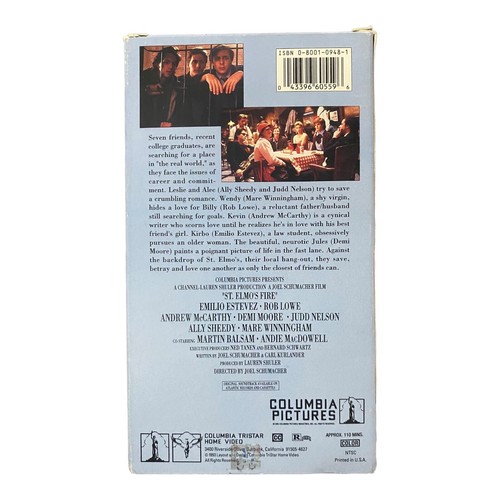 St. Elmos Fire (VHS, 1993) Used - Emilio Estevez Demi Moore Bob Lowe Judd Nelson - Picture 2 of 5