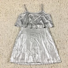 Forever 21 Silver Sequin Stretch Ruffle Mini Dress Womens Small Spaghetti Strap