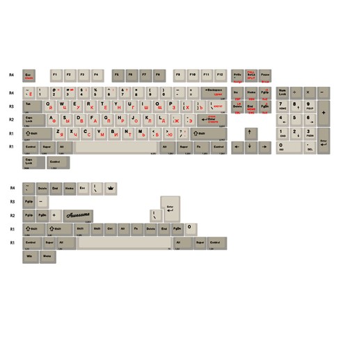 Retro Grey Red Russian Dye Subs PBT With Cyrillic 1.7MM thickness PBT Keycap Set - Picture 2 of 10