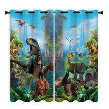 Jurassic Dinosaurs Cartoon Bedroom Curtains Ring Blackout Door Decor UV Protect