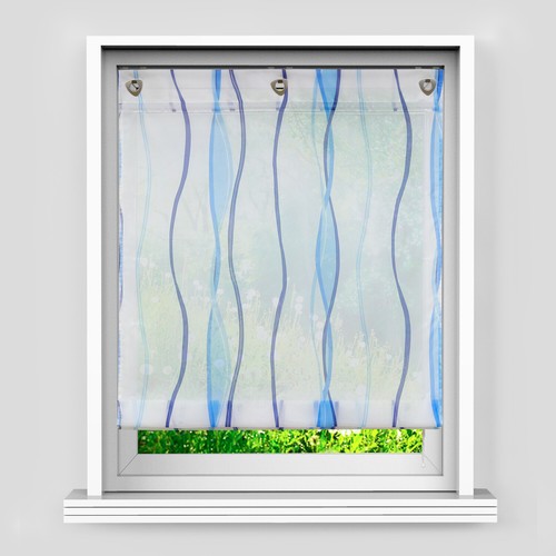 Bedruckte Raffrollo Wellenmuster Raffgardine Voile Küchengardine mit Ösen Modern - Bild 68 von 73