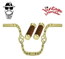 Vtg Lowrider 9" Handlebar Cage Square Twisted 25.4mm Gold, Velour Swirl Grips