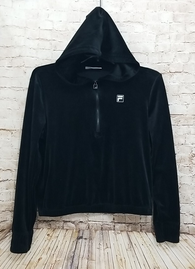Felpa con cappuccio nera FILA taglia media velluto felpa con cappuccio Athleisure Sports