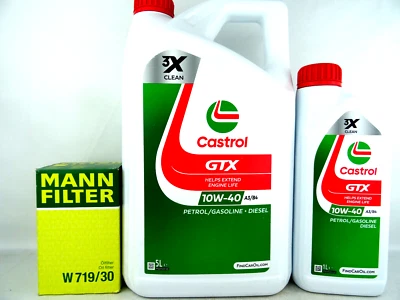 Castrol 10W40 GTX ehemals Ultraclean 10W-40 + Mann Ölfilter W719/30 6Liter - Bild 1 von 4