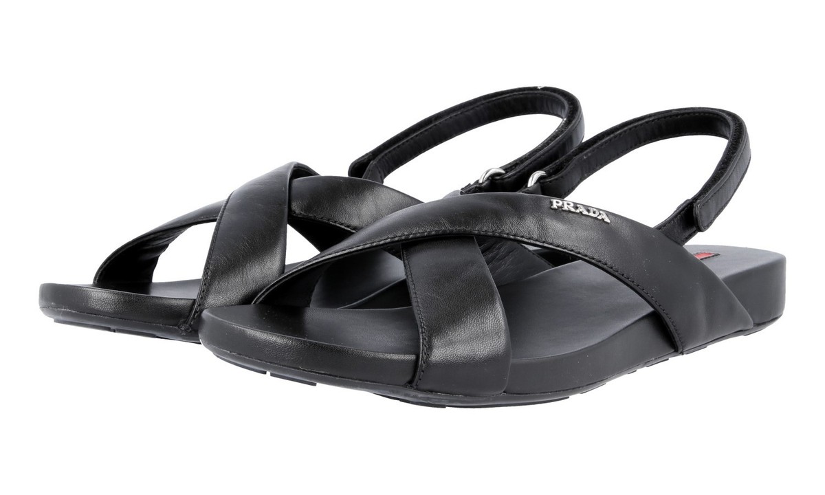 PRADA CRISSCROSS SPORTY SANDALS SHOES 3X5704 BLACK LEATHER US EU 39 39,5  UK
