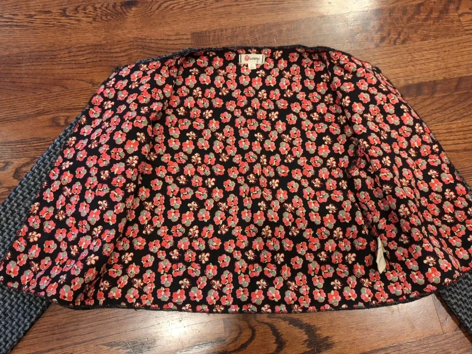 Olsenboye Tweed Blazer Jacket Size M womens Floral Lined Black Gray Weave Fabric - Image 4 of 4