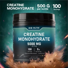 Pure Creatine Monohydrate 500 Gram Powder Micronized 100 Servings 5g Per Serving