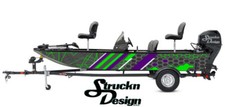Boat Wrap Gray Green Black Vinyl Graphic Decal Kit Fishing Abstract Line Hexagon